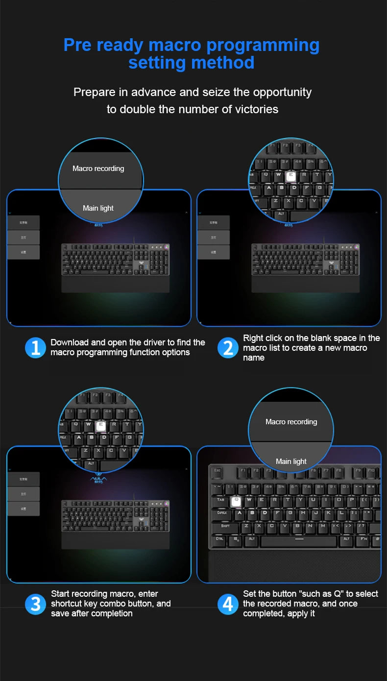 Teclado Mecânico AULA F2088 com Fio para Gaming, Botão Multifuncional, 104 Teclas, Retroiluminação Magic, Programação Macro, Compu