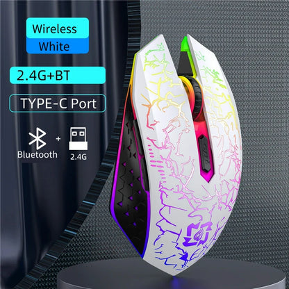 Mouse de gaming RGB 2.4G wireless, mouse Bluetooth 1600DPI, 6 butoane silențioase, mouse ergonomic dual-mode pentru birou, pentru MacBook și PC