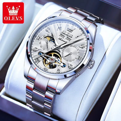 OLEVS 7028 Automatic Mechanical Men's Watch Tourbillon Dial Multifunctional Date Waterproof Luminous Watch for Men