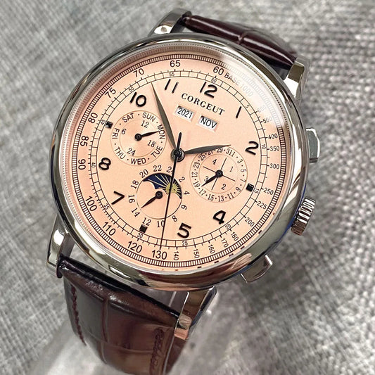 Orologio automatico da uomo Multification con data, giorno, mese e anno, orologio meccanico da uomo in 316L, cassa lucidata, indicatore giorno/notte, 42mm