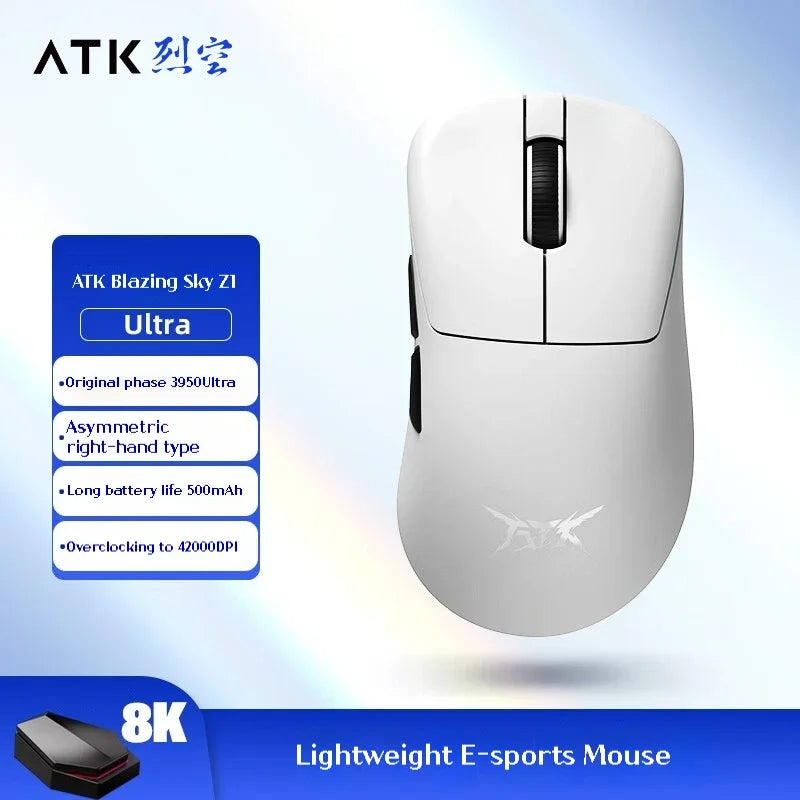Mouse de gaming wireless ATK Z1 Pro Max Ultra, picioruș personalizat, PAW3950 Ultra Smart Speed Wireless, rată de polling 8k, latență redusă de 0.39ms