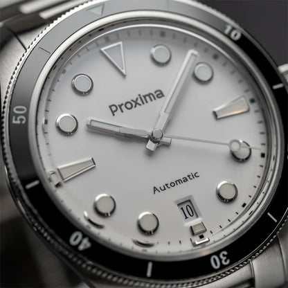 Proxima PX1697 39mm Men Watch White Enamel Dial Bubble Sapphire PT5000 SW200 Automatic Mechanical Vintage Watches 20Bar Luminous