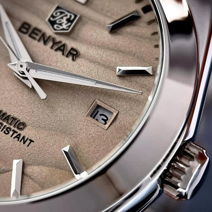BENYAR luxury brand 40MM sand grain dial men's watch, stainless steel 50 meter waterproof automatic mechanical watch