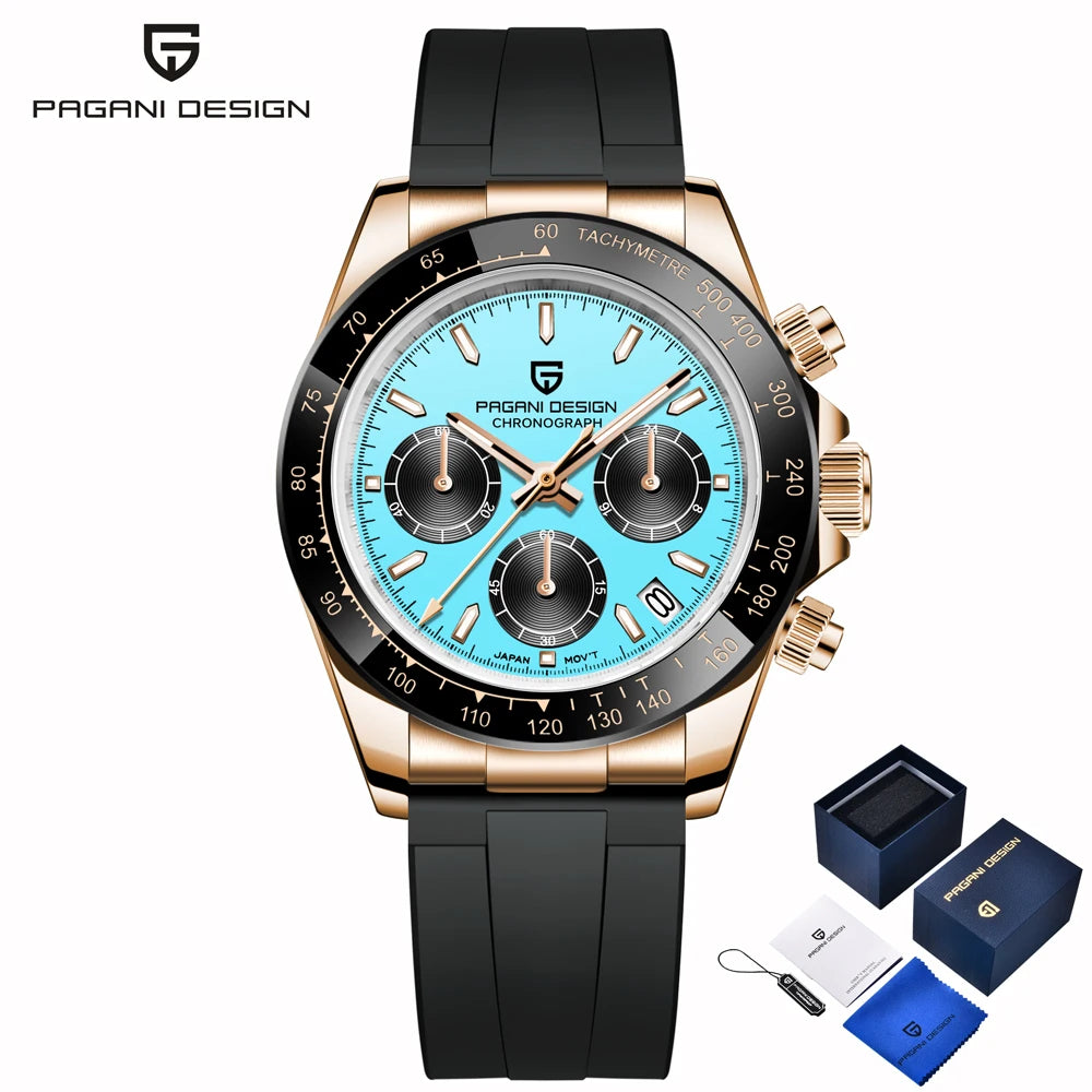 PAGANI DESIGN 1664 Luxury Automatic Mechanical Men's Watch VK63 movement AR Sapphire Crystal Rubber 100m Waterproof Men's Watch