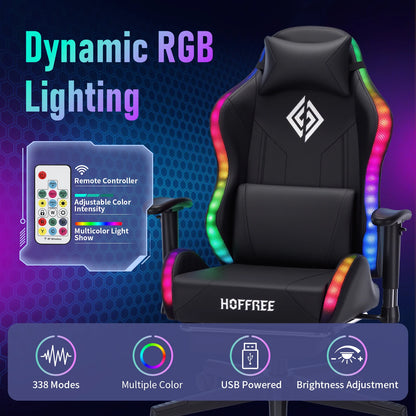 250Lbs Load LED Gaming Chair for Children 8-15 Years, Adjustable Gamer Chair with LED Lighting, Footrest & Lumbar Support