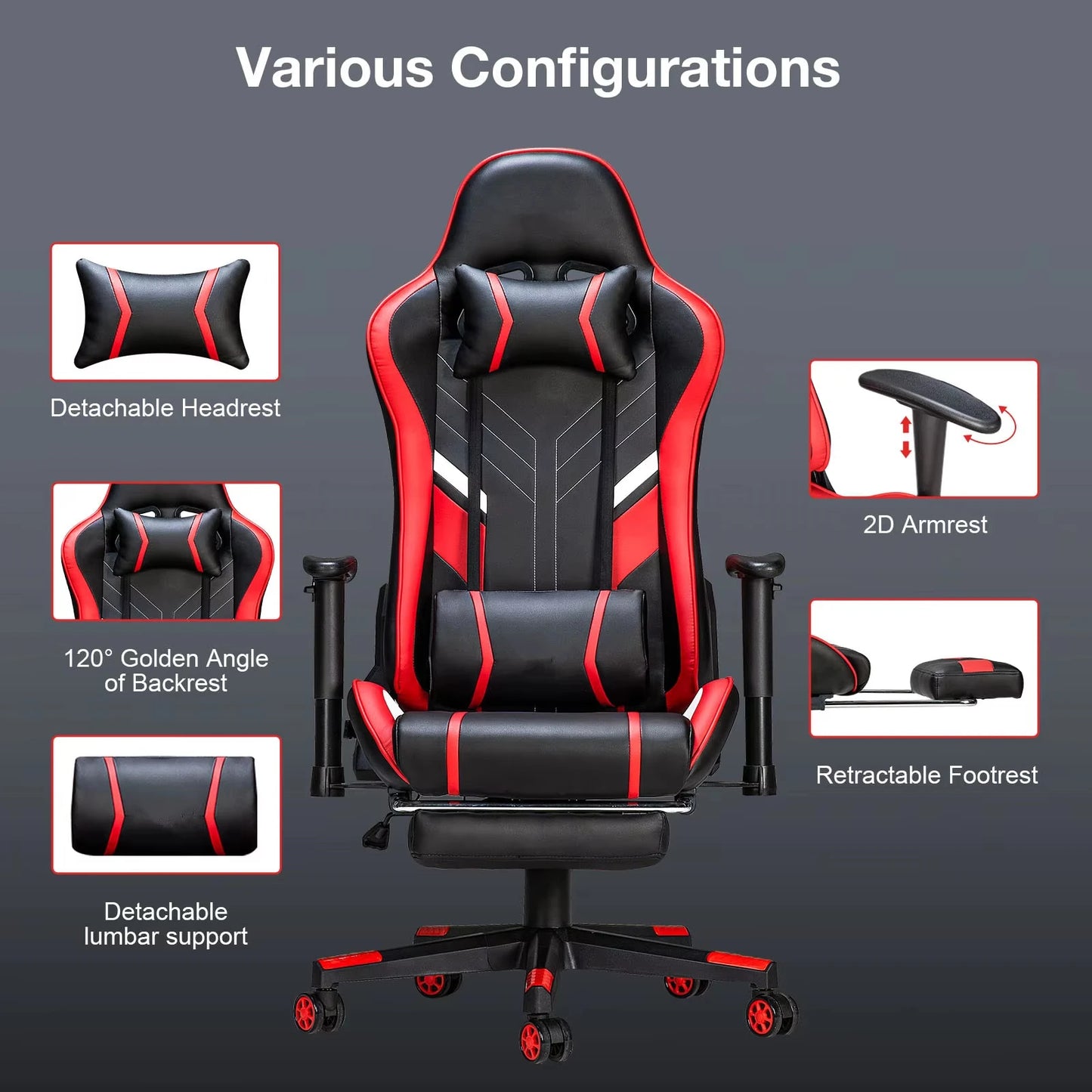 GC-RC03 Massage Gaming Chair Ergonomic Office Chair with Footrest, 7-Point Vibration Massage, Adjustable Height, Reclining Lumbar Support Seat