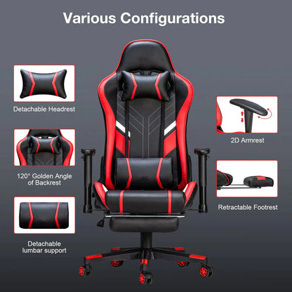 GC-RC03 Massage Gaming Chair Ergonomic Office Chair with Footrest, 7-Point Vibration Massage, Adjustable Height, Reclining Lumbar Support Seat
