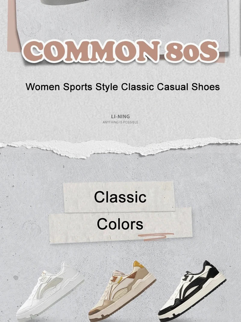 Li-Ning ženski čevlji COMMON 80s Lifestyle DUAL CUSHION športni čevlji za vsakdanjo rabo klasični udobni LiNing prosti časni superge AGCU158