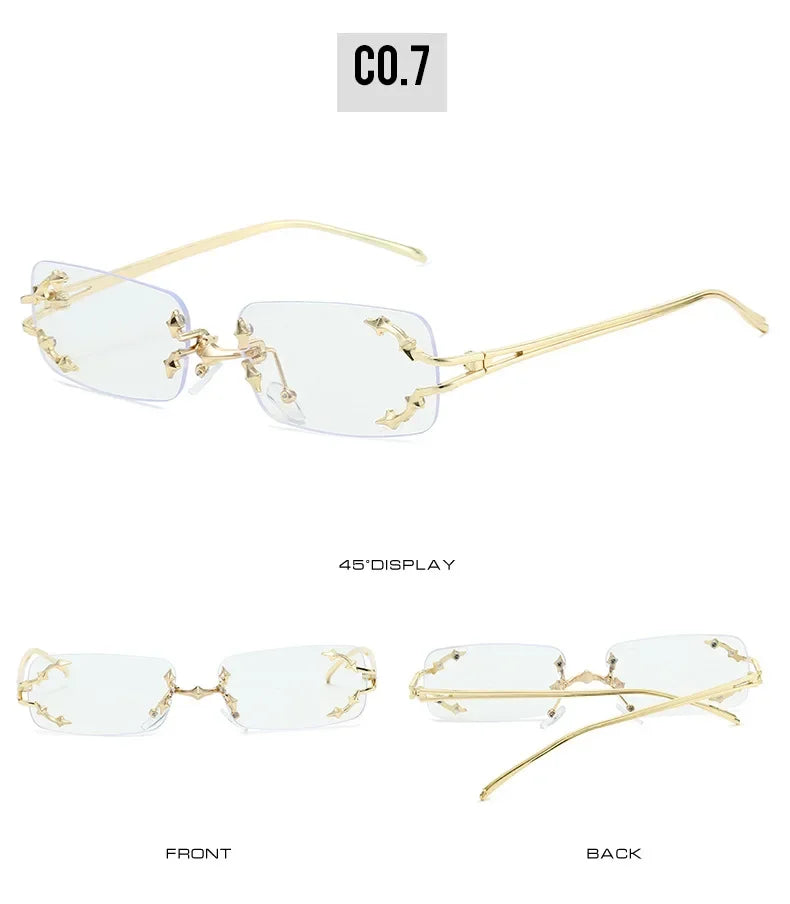 Y2K Rimless Square Star Sunglasses for Women Fashion Vintage Silver Hip Hop Driving UV400 Eyewear Alloy Frame Outdoor Men Punk