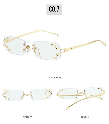 Y2K Rimless Square Star Sunglasses for Women Fashion Vintage Silver Hip Hop Driving UV400 Eyewear Alloy Frame Outdoor Men Punk