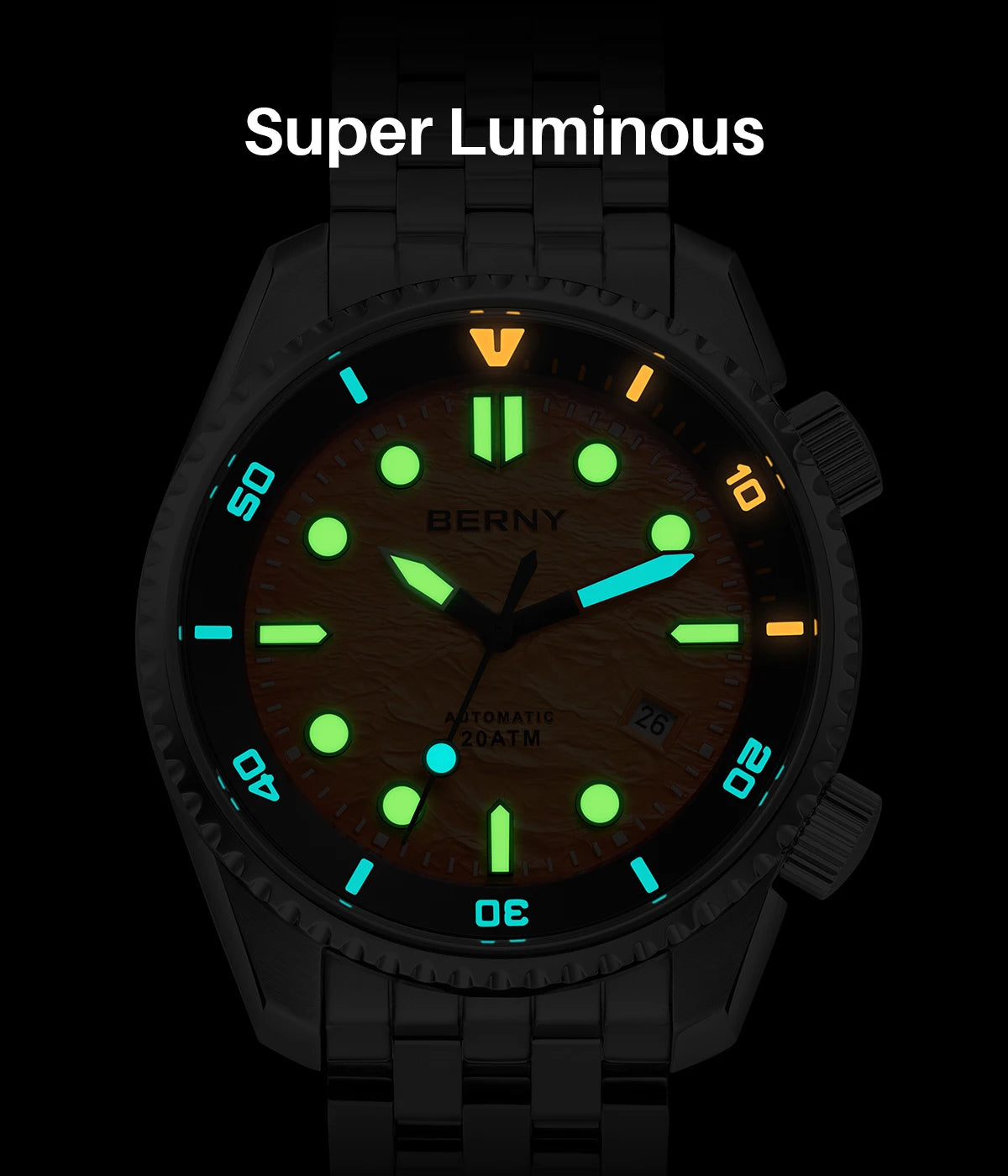 BERNY Diver Automatic Watches Men's Luxury Sapphire 316L Stainless Steel Mechanical Watch 42MM 200M Waterproof Diving Men Watch