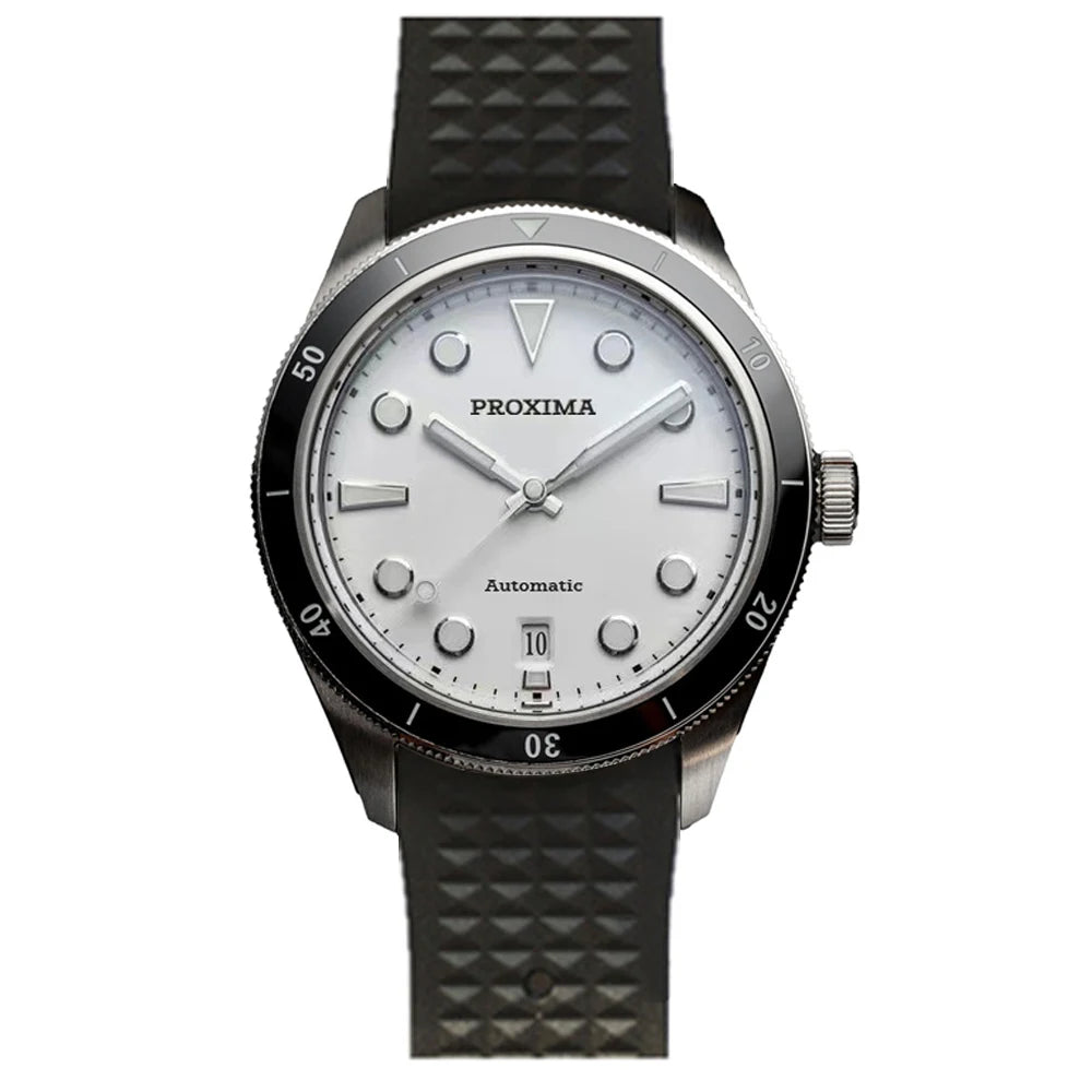 Proxima PX1697 39mm Men Watch White Enamel Dial Bubble Sapphire PT5000 SW200 Automatic Mechanical Vintage Watches 20Bar Luminous