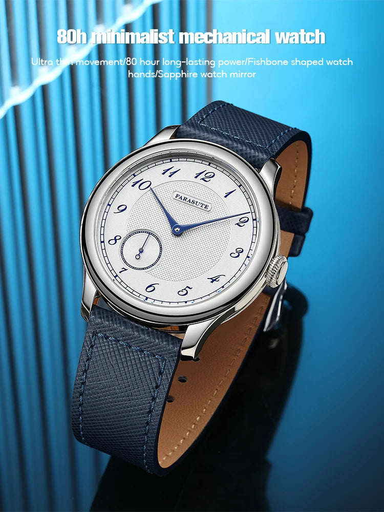 FARASUTE NEW Machinery Men Watch Salmon Dial St17 Manual Mechanical Watch Small Second Vintage Bonklip Bracelet