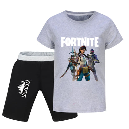 Fortnite Summer Kids Cartoon T-shirts Shorts Two-piece Set Baby Boys Tracksuit Girls Outfits 505