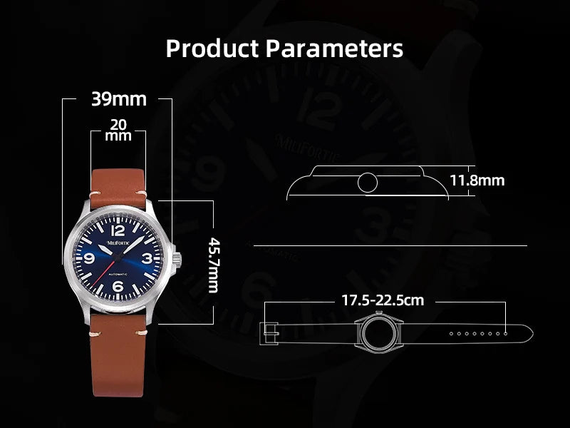 Milifortic M096 Men's Pilot Watch Large Arabic Numerals Military Style NH38 Auto Watch BGW9 Luminous 100M Waterproof Field Watch