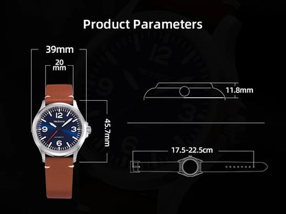 Milifortic M096 Men's Pilot Watch Large Arabic Numerals Military Style NH38 Auto Watch BGW9 Luminous 100M Waterproof Field Watch