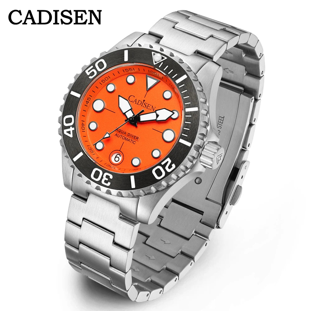 NEW 2026 CADISEN AQUA DIVER Brand Luxury Men Watches Automatic Watch Japan 8215 100M Waterproof Luminous Mechanical Wristwatch