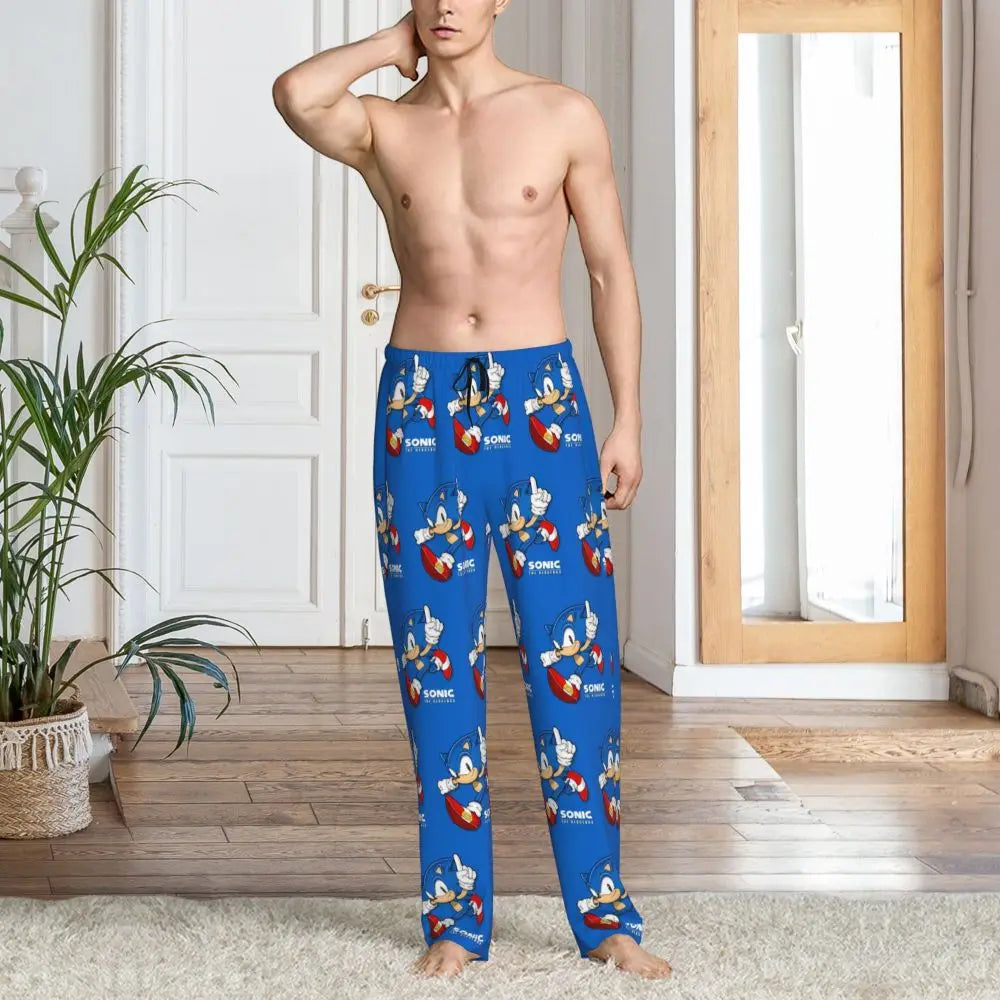 Custom Print Men's Soniced Pajama Pants Hedgehog Game Sleepwear Sleep Lounge Bottoms with Pockets