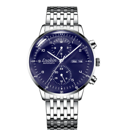 Men's Business Watch Mechanical Movement Multifunction Chronograph Stainless Steel Waterproof Automatic Calendar Sapphire