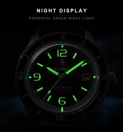 CADISEN 2026 Watch Men Mechanical Wristwatches MIYOTA 8215 Movement Genuine Leather Strap Waterproof Luminous Red Mens Watches