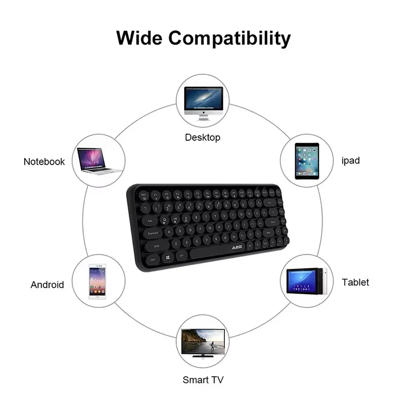 AJAZZ 308i  Wireless Bluetooth Keyboard 84 Keys Rechargeable Retro Round Typewriter Keycaps, Portable Mechanical K