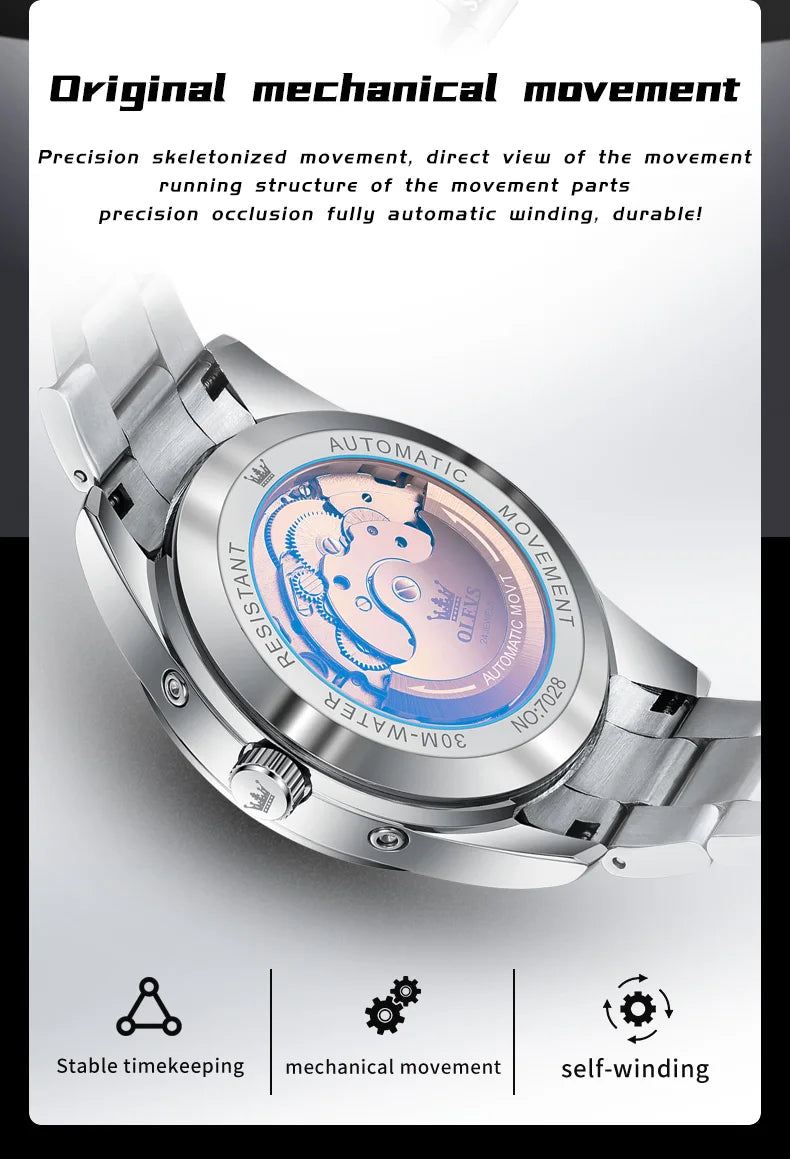 OLEVS 7028 Automatic Mechanical Men's Watch Tourbillon Dial Multifunctional Date Waterproof Luminous Watch for Men