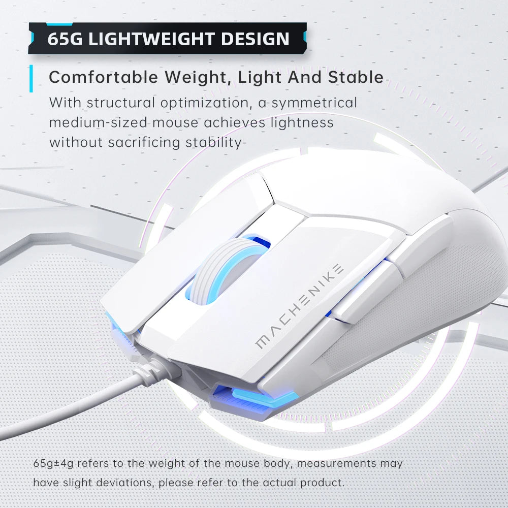 Machenike M7Pro kabelgebundene Gaming-Maus USB Instant A825 12800DPI 1000Hz 7 Tasten 65g RGB für Laptop und PC – Gamer-Maus