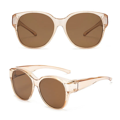 Fashion UV Protection Driving Sunglasses Round Frame Y2K Wear Over Glasses Retro Black Shades for Women Men