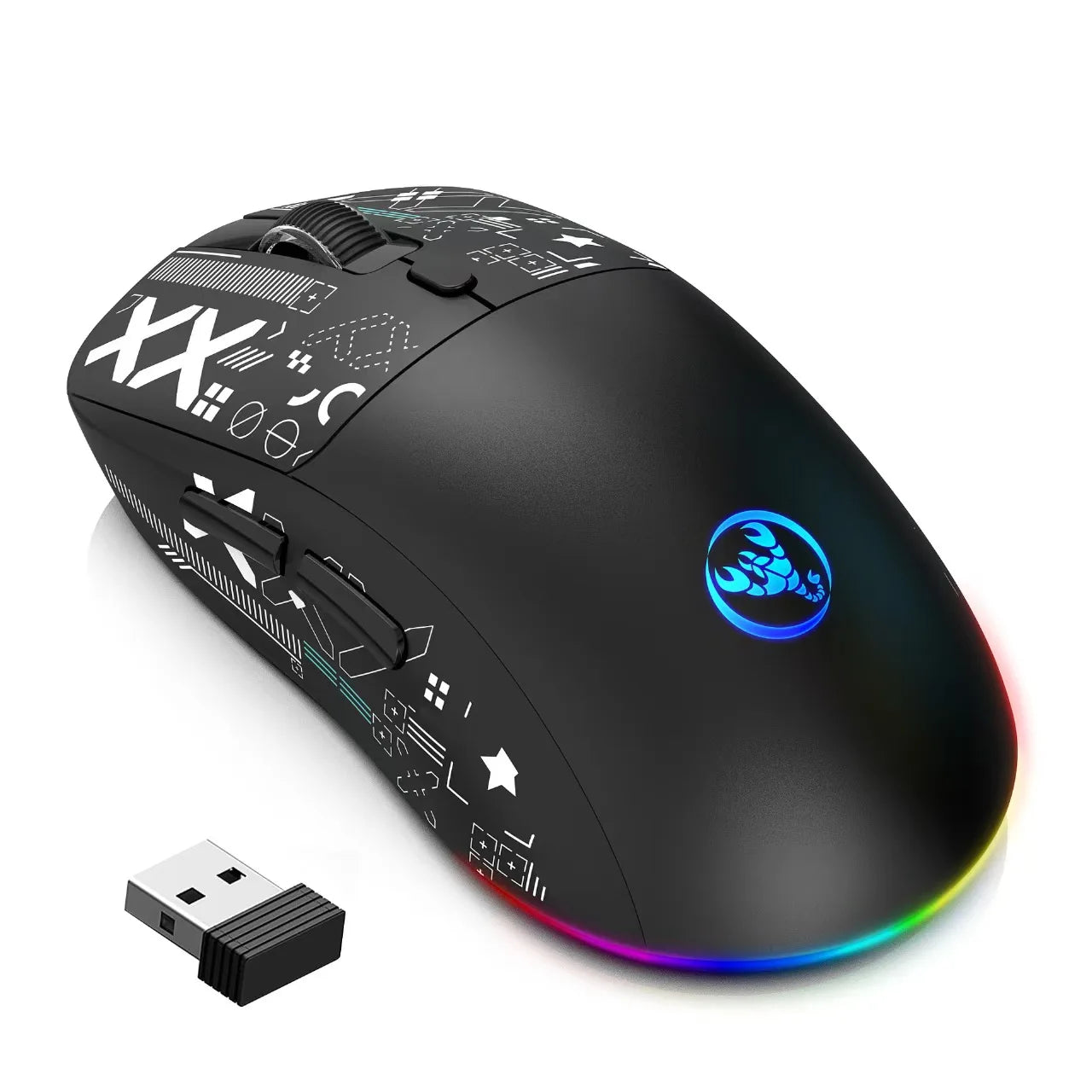 Gamingmus med 3 lägen, Bluetooth, uppladdningsbar, 2.4G USB, trådlös RGB-bakgrundsbelysning för iPad, surfplatta, laptop och dator