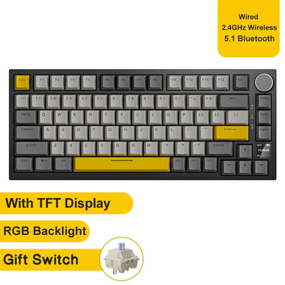 AJAZZ AK820 Pro Gaming Mechanical Keyboard 75% Wireless Bluetooth RGB Hot-Swappable Mechanical Keyboard with Volume Knob for PC, Mac & Laptop