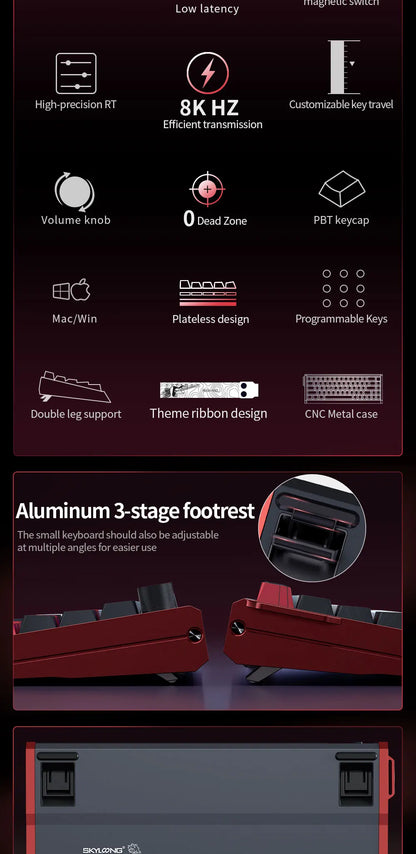 SKYLOONG GK61/GK68 HE Magnetische Tastatur Aluminiumgehäuse 8000hz RT0.01mm Rapid Trigger PBT-Tastenkappen RGB-Hintergrundbeleuchtung kabelgebundene Gaming-Tastatur