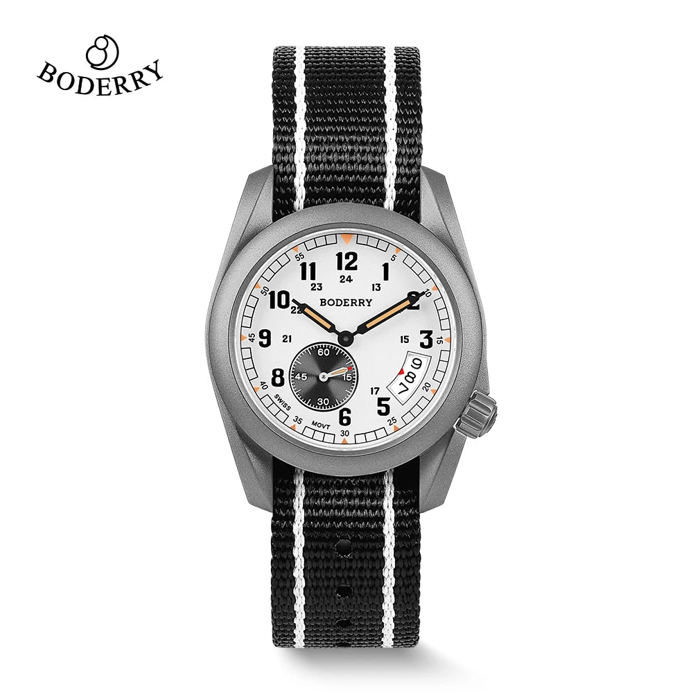 Boderry Field Watch Titanium Quartz Watches VOYAGER 38 Mens 100M Waterproof Clock Military Sport Luminous Business Wristwatch