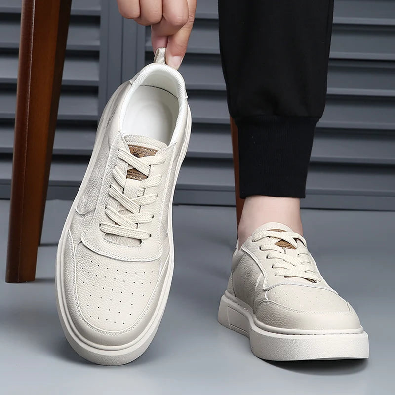 DIMANYU Sneakers da uomo in vera pelle - Nuove scarpe casual estive da uomo con plateau, allacciate, semplici, alla moda e traspiranti