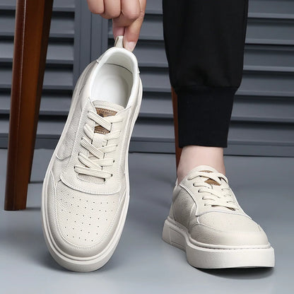 DIMANYU Sneakers da uomo in vera pelle - Nuove scarpe casual estive da uomo con plateau, allacciate, semplici, alla moda e traspiranti