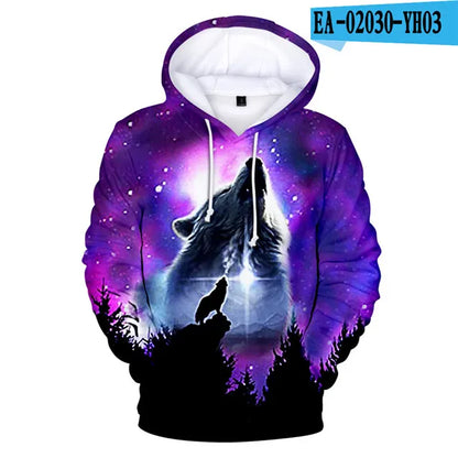 Cool Space Galaxy Wolf Hoodie Hoodies Men Bright Wolf Fashion Handsome Wolf Hoodies Spring Autumn Pullovers Sweatshirts Sweat