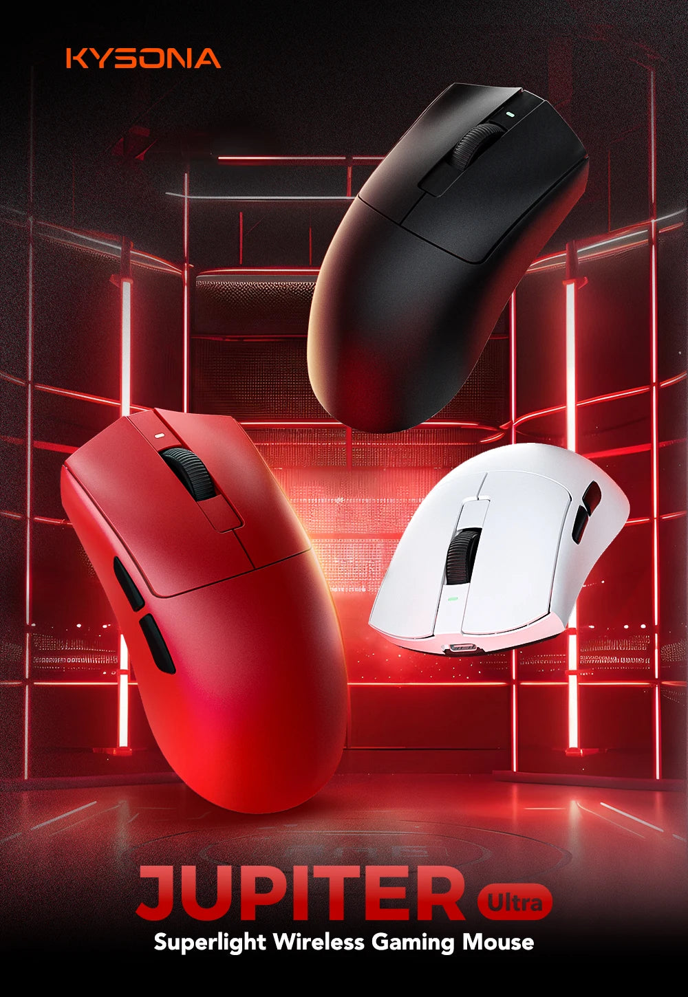 KYSONA Jupiter Series Gaming-Maus kabelgebunden/kabellos 8Khz PAW3950-Sensor Bluetooth 46g wiederaufladbar Web-Treiber für PC und Laptop