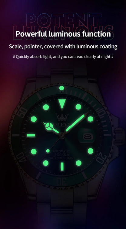 OLEVS Watches Man Fashion Luxury Automatic Mechanical Watch Waterproof Luminous Date Men's Watch Waterproof Luminous Box Gift