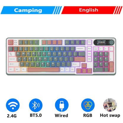 Clavier mécanique RK ROYAL KLUDGE S98 avec écran TFT en surface, 98 touches, RGB, BT 5.0/2,4 GHz/USB-C, clavier gaming sans fil, remplaçable à chaud