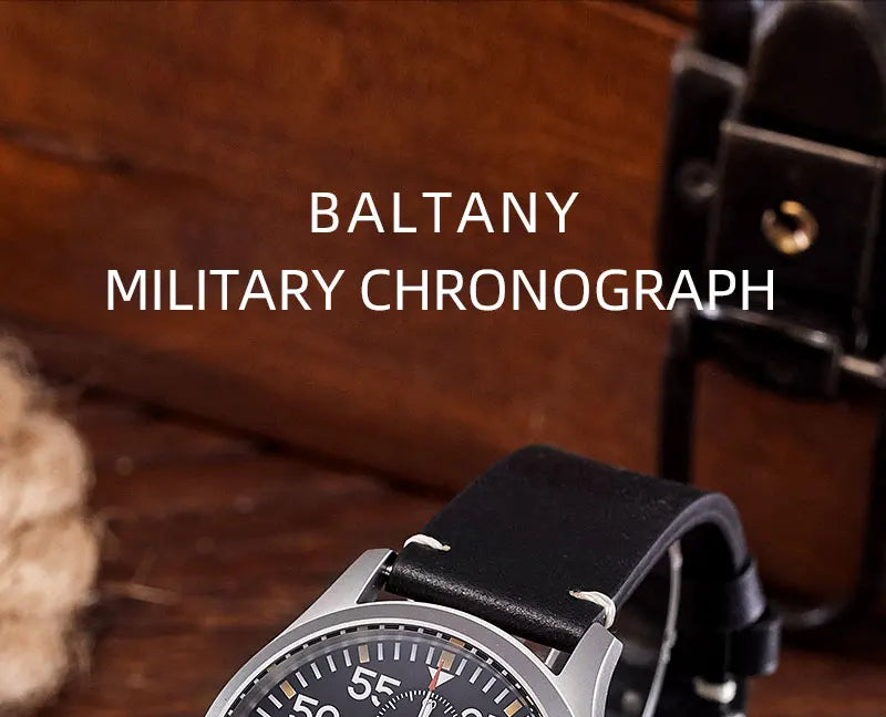 Baltany Quartz Chronograph S5045 Sunburst Blue Dial VK67 100M Stainless Steel Calendar Window Sapphire Vintage Military Watches