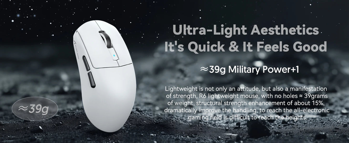 Mouse gaming wireless leggero Attack Shark R6, mouse per computer con sensore PAW 3950Max e Nordic 52480, polling 8KHz