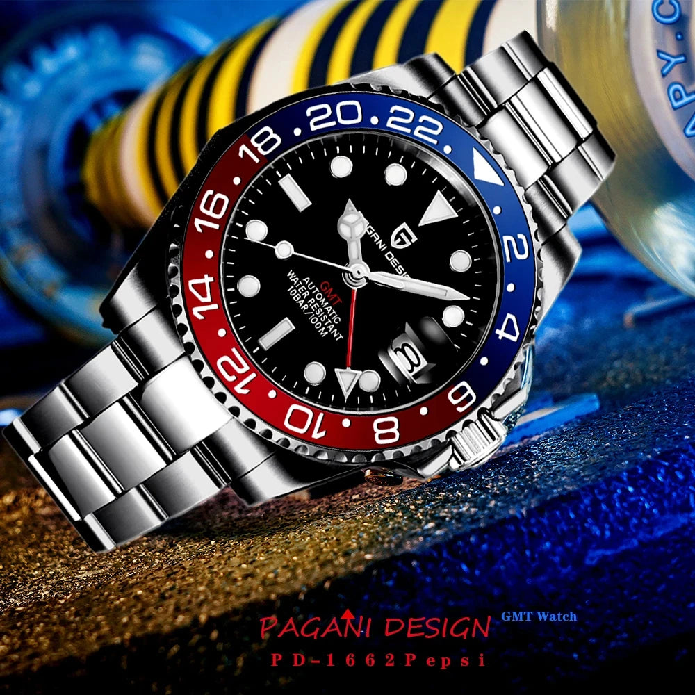 PAGANI DESIGN V3 New 40MM NH34 Original Design GMT Men Mechanical Watch AR Ceramic Bezel Sapphire Automatic Sports Watch for Men