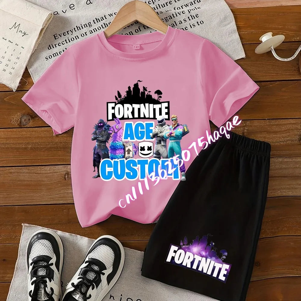 Fortnite T-shirt and Shorts for Boys and Girls Tee Pants Set Summer 2pcs Children Clothing Tops T-shirts Fortnite Print Tees Gift
