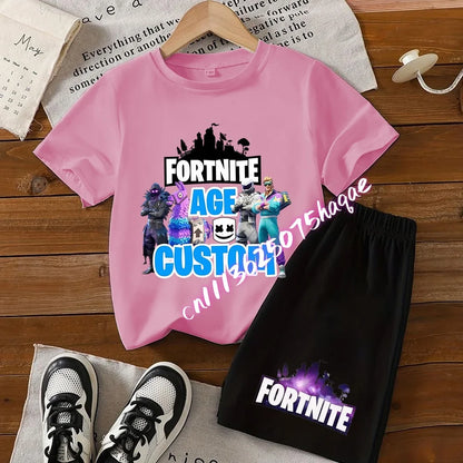 Fortnite T-shirt and Shorts for Boys and Girls Tee Pants Set Summer 2pcs Children Clothing Tops T-shirts Fortnite Print Tees Gift