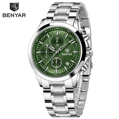 BENYAR 2024 New 40MM Men's Quartz Watch 50M Waterproof Automatic Diving Watch Luxury Fashion Men's Stainless Steel Watch