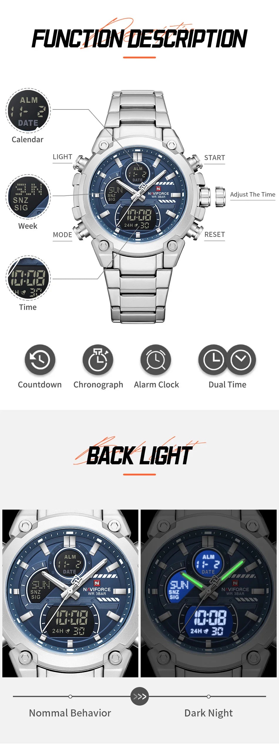 NAVIFORCE New 2026 Wristwatch For Men Bussiness Original Design Waterproof Digital Fashion Normal Watches Male Relogio Masculin
