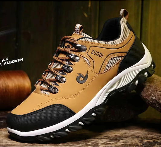 Autumn and Winter Men's Waterproof Hiking Shoes, Outdoor PU Leather Sports Shoes, Wear-Resistant, Walking, Tactical