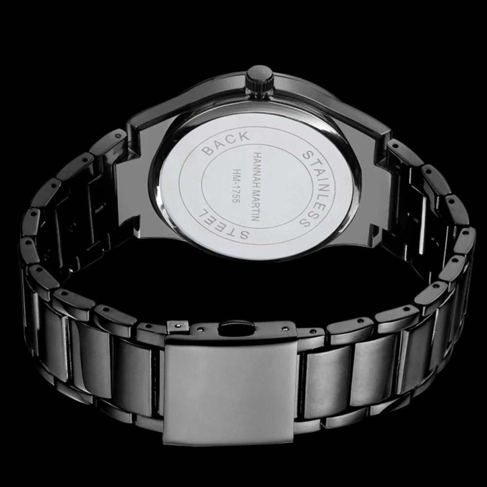 Ceas pentru bărbați Hannah Martin, carcasă din oțel inoxidabil, mecanism cu cuarț, cadran de 41 mm, stil profesional, cu afișaj calendar (imitație)