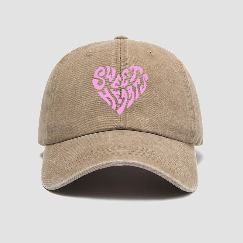 Pink heart-shaped letter printed baseball cap, versatile for daily use, sweet girl's hat, outdoor sun protection and shading