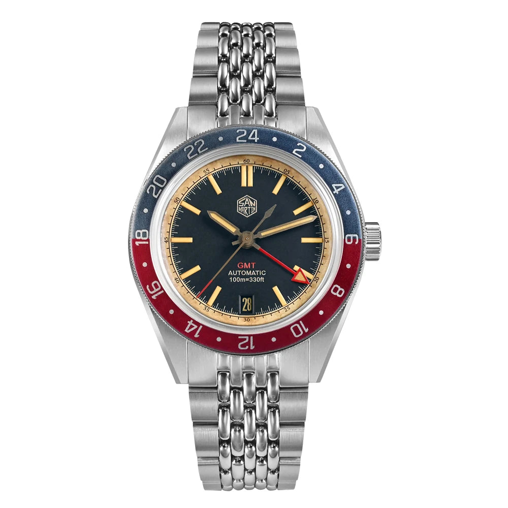 San Martin 39.5mm Limited Edition Full Lume Dial Automatic Men's Watch NH34 GMT 6H Date 10Bar Luxury Watch SN0116W