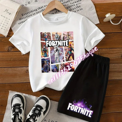 Fortnite T-shirt and Shorts for Boys and Girls Tee Pants Set Summer 2pcs Children Clothing Tops T-shirts Fortnite Print Tees Gift